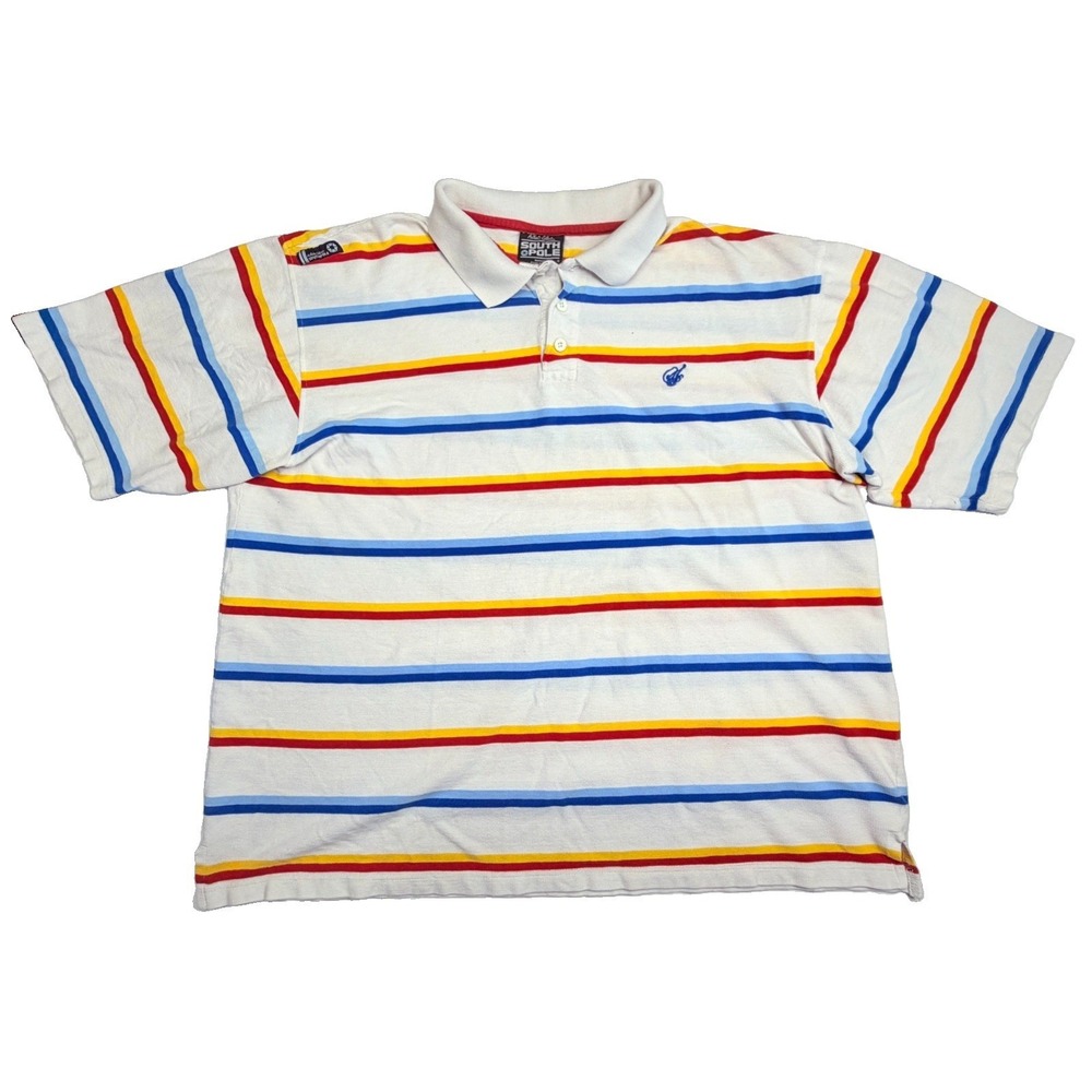 Southpole‎ Men's L Striped Polo Shirt White Blue Red Yellow Y2K Skate Hip Hop